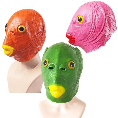 China Hot Sale 2021 Fish Mask Halloween Party Wear Green Fishes Monster Green Mask Funny Latex Animal Headgear for sale