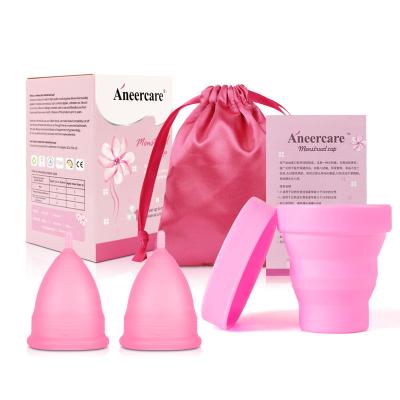 China High Quality Eco Friendly Medical Menstrual Period Cup With Valve In Bulk Silicone Menstrual Cup Set Wash With Custom Box D-2 for sale