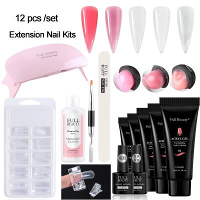 China Wholesale Hot Selling Dropshipping Finger Nail Gel Nail Set Nail+foot Nail Extension Tool Set 9/12 PCS Nail Kits and Lamp for sale