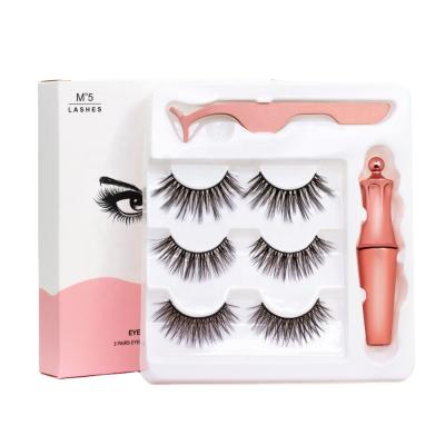 China 5M Magnetic 3D Natural Soft Eyelashes Long Eyeliner Lashes Seller Faux Mink 3 Pairs Magnet Eyelashes for sale