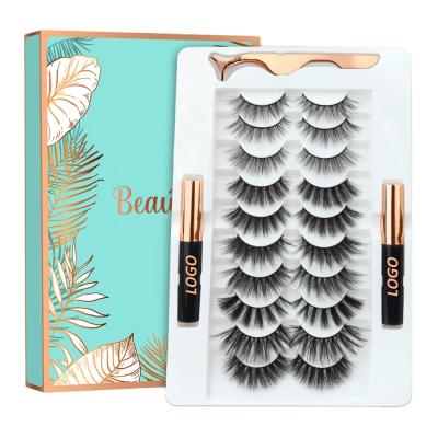 China Natural Soft Natural Magnetic Eyelashes Set 3d Mink Eyelashes With Waterproof Liquid Highlights Eyeliner And False Makeup Tweezers for sale