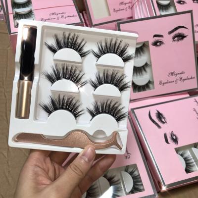 China Soft Natural 3 Pairs Magnetic False Eyelashes Glamnetic Magnetic Eyelashes With Eyeliner And Tweezers Set Box With Window Design for sale