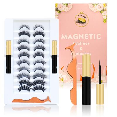 China Soft Natural 10 Pairs Magnetic False Eyelashes Magnetic Eyeliner Set No False Waterproof Glue Magnetic Eyelashes for sale