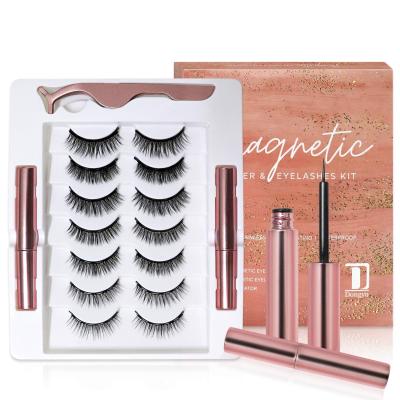 China Natural Soft No Glue Required 7 Pairs Of 3D Magnetic Eyelashes And Liquid Eyeliner Set for sale