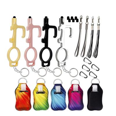 China Europe and America Sets Lanyard Touchless Door Opener No Touch Door Opener EDC Key Chain Holder Wristband Key Chain and Bottle Holder Travel Bottle Key Chain Set hand sanitizer for sale