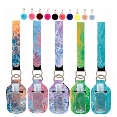 China Europe And America Bottles Key Chain Holder Wristband Lanyard 30ML Bottles Leakproof Refillable Empty Hand Sanitizer Holder Bottles With Flip-cap Lanyard Wristlet 8cm Pom Pom Balls for sale