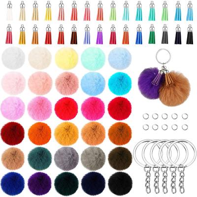 China Europe and America Bottles Lanyard Pom Pom Keychain Holder Fluffy Faux Fur Pompoms Keychain Key Chain Holder with Tassels Wristband Key Rings for Bag Charm Accessories for sale