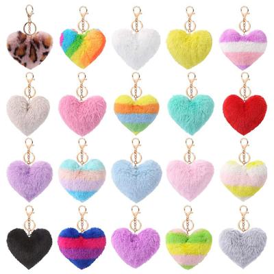 China Europe and America Bracelet Heart Pom Pom Keychain Pom Poms Balls Keychain Holder 10CM Colored Loose Fluffy Fur Puff Ball Key For Pompom Keychains Pompoms Heart Shaped Keychain of women for sale