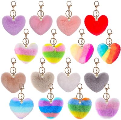 China Multicolor Soft Heart Keychains Pom Pom Ball For Women Girls Europe And America Bracelet 1000styles Faux Rabbit Fur Keychains Pom Poms Balls Keychain Holder Fur Pompom Running Love Heart for sale