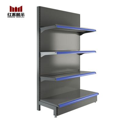 China Hong He Metallic Material Single Sided And Customized Steel Gondolas Tier Supermarket Layer Shelves for sale