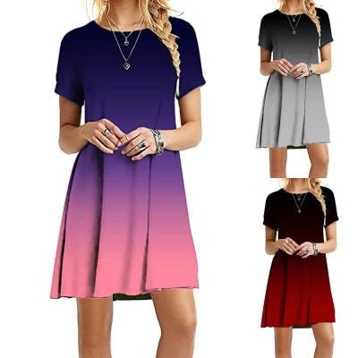 China Anti-Static Gradient Sleeve Short Mini Dress Women's One-Line Casual Dresses for sale