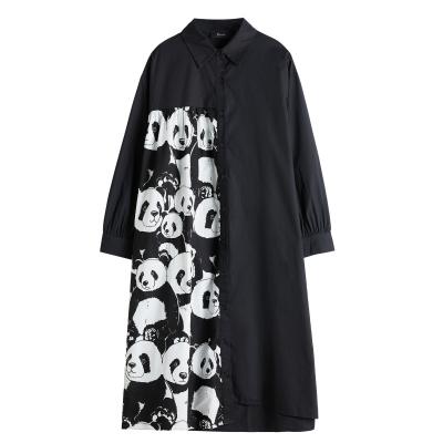 China Anti-Static Women Plus Ladies Panda Printed Dress Shirt Long Size Black Shirt Dress for sale