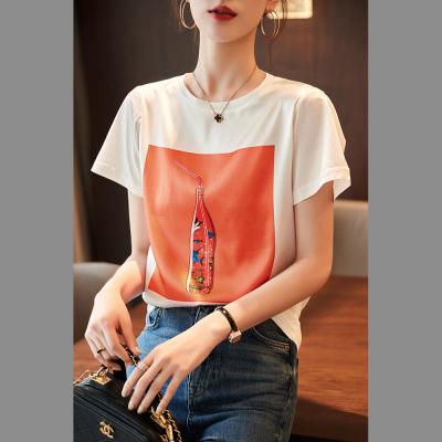 China Anti-wrinkle Korean Style Girls' T-shirts Cartoon Printing Hot Selling T-shirt O-neck Femme Tee Shirt for sale