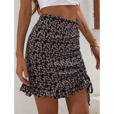 China Anti-Static Korean Floral Style Bow Side All Over Ruffle Edge Shorts Skirts Summer Hot Women Mini Skirt for sale