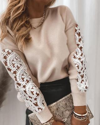 China Anti-pilling Sweaters 2021 New Autumn Style Women Knitted Sweater With Appliques Beige Complements Autumn For Ladies Basic Wear for sale