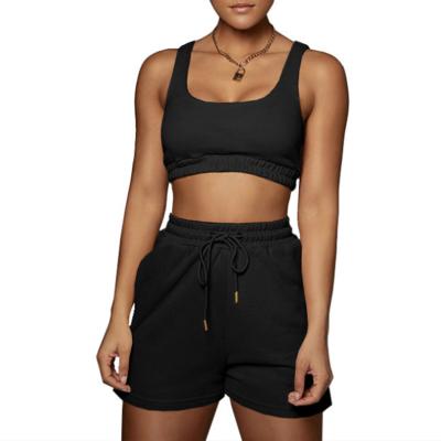 China Breathable Solid Yoga Set Women Fitness Sport Gym Two Piece Shorts Training Running Sets Elastic Waist for sale