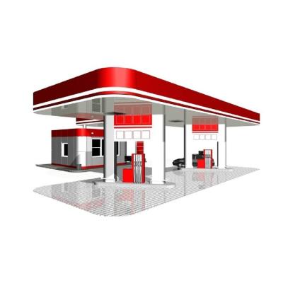 China House Gas Station Space Frame Fuel Petrol Gas Steel Fabricated Mobile Filling Station Te koop