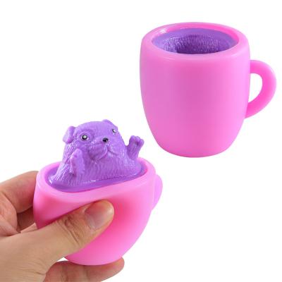 China Eco-Friendly Soft Tricky Cup Dog Decompression Squeeze Squishy Person TPR Squishy Toys Squeeze Trigger Toy Sensory Evil Dog for sale