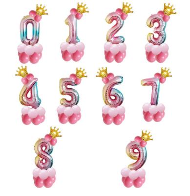 China Promotional Toy Crown Birthday Party Amazon New Gradient Number 0-9 Set of 32 Inch Foil Digital Balloons for sale