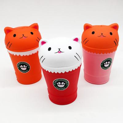 China Amazon Sale Squishies Cat Coffee Cup Kawaii Soft Squishy Material Eco-friendly Hot Squeeze Slow Rising Toys for sale