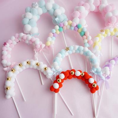 China Birthday Cake Decoration Birthday Cake Decoration Ornaments Fur Ball Arch Cake Plug-in Dessert Table Party Baking Accessories Flag for sale