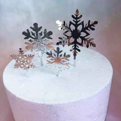 China Birthday Cake Decoration 4 Pcs Cake Insert Acrylic Cake Topper Accessories Christmas Glitter Silver Snowflake Set Snowflake Party Decoration for sale