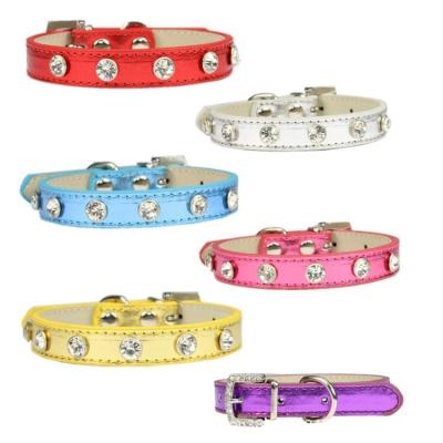 China Candy Color Dog Collar Diamond Decoration Leather Dog Collar Fashionable JEWELED Pet Collars Customized for sale