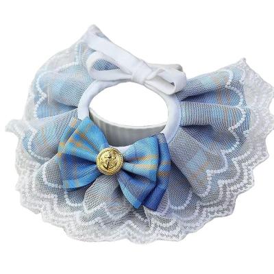 China Pet Cat JK Plaid Lace Collar Kitten Dog Lace Bow Drool Scarf Teddy Pomeranian Collar Stocked for sale