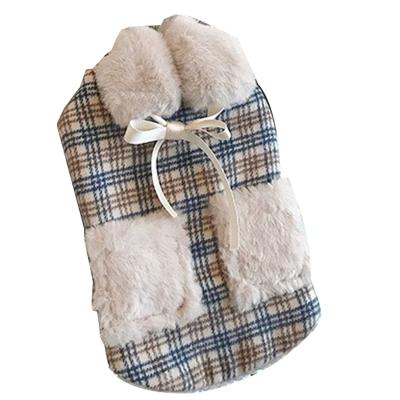 China Autumn Dress Puppy Wool Plaid Stocked Warm Vest Send Scarf Cat Puppy Two Feet Clothes Pet Clothes for sale