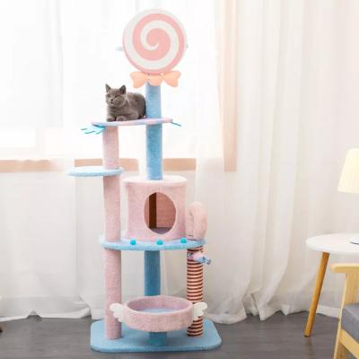 China Luxury Wooden Ball Stocked Cat Furniture Climb Scratcher Scratching Housing Cat Tree House With Toy for sale