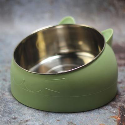 China Stored Diagonal Double Bowl Pet Food Bowl Pet Supplies Stainless Steel Cervical Pad Cervical Vertebra for sale