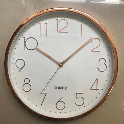 China Time 12 Inch Rose Gold Chrome Number Wall Clock Fancy Shiny Decorative Raised Plastic Round Design for sale