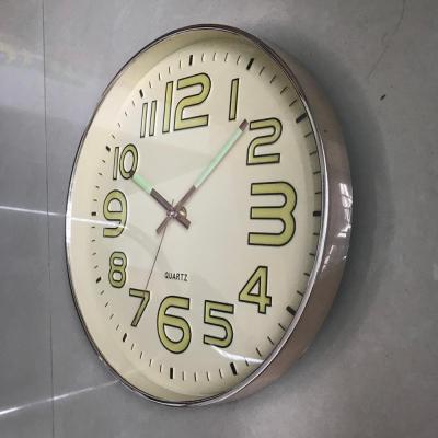 China 12inch Time Rose Luminous Gold Chrom Glowing In The Night Round Plastic Wall Clock for sale