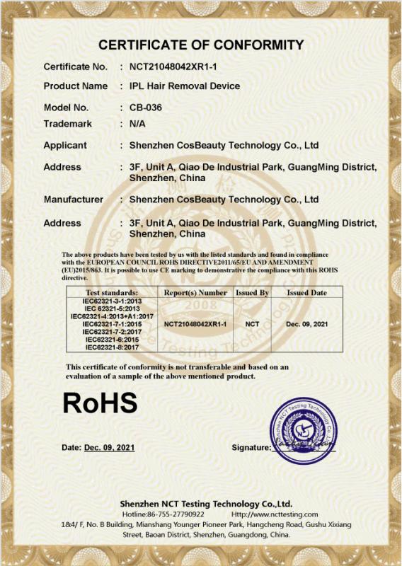 RoHS - Shenzhen Cosbeauty Technology Co., Ltd.