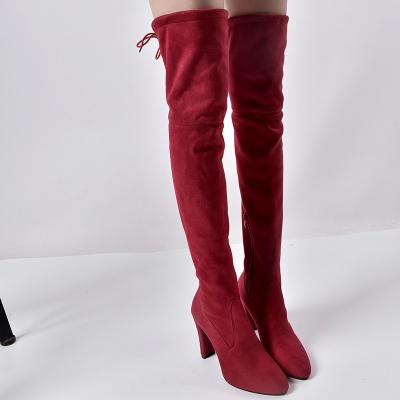 China Fashion Trend Women's Wide Faux Suede Calf Over The Thigh High Chunky Heel Stretch Winter Knee Boots for sale