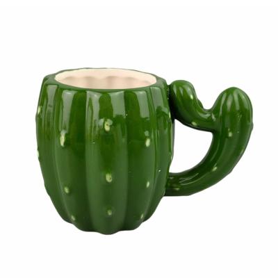 China Lovely Juice Handle Cute Cactus Green Ceramic Funny Mug Water Coffee Porcelain Coffee Tea Couples 3d Disposable Office Household for sale