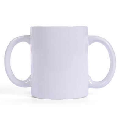 China Viable Custom White Sublimation Mugs Two Handle Mug Ceramic Coffee Porcelain Mugs for sale