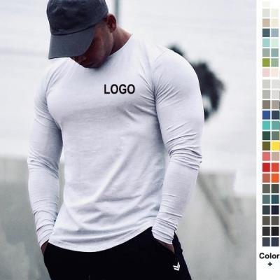 China ODM Sports Muscle Slim Fit OEM Custom Logo Printed Blank Plain Gym Anti-Wrinkle Plus Size Mens Fitness Long Sleeve T-Shirts Men Fail Top for sale