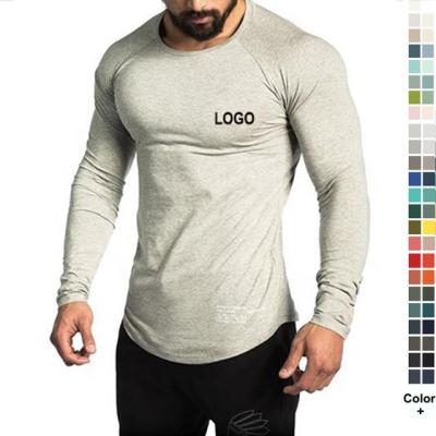 China ODM Muscle Fit Logo Printed Blank Plain Anti-wrinkle Custom OEM Sports Slim Fit Plus Size Fitness Tank Tops Men Gym Mens Long Sleeve T-Shirts for sale