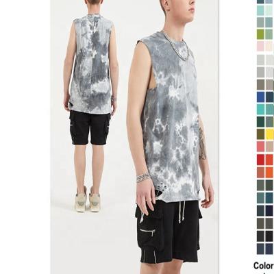 China custom high quality Anti-wrinkle plus size cotton vintage mens tie dye acid washed man mens tank top vest gym for sale