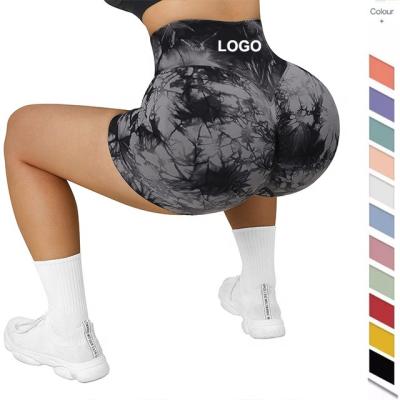 China Lady Alphalete Tiktok Women Fitness Yoga Workout Custom High Waist Activewear Yoga Tight Tie Dye Butt Crack! crack! shorts leggings for sale