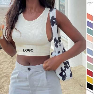 China Breathable Customize Hot Trendy Girls Sport Solid Knit Cotton Fitness Ribbed Plus Size Yoga Ladies Tank Tops Gym White Crop Women for sale