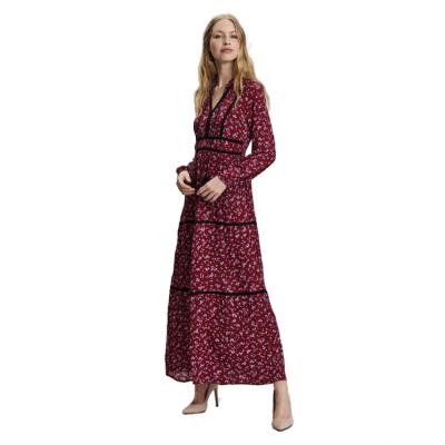 China Floral Prints Anti-static Ladies Tassel Women's Sexy V-Neckline Maxi Lady Dress for sale