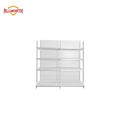 China Allworth Grocery Retail Gondola Double Sided Shelving AW-0601 Metallic Heavy Duty Supermarket Rack for sale