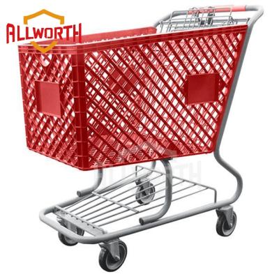 China Unfolding Plastic 240L 4 Wheel Supermarket Trolley for sale