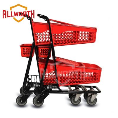 China Removable Plastic Double Unfolding Basket Shopping Cart for sale