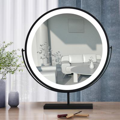 China Lighted Oval Black Round Mirror With Metal Frame Mirror Vanity Mirror Dressing Table for sale