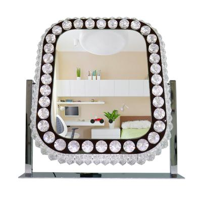 China Crystal Diamond Makeup Mirror Lighted with LED Lights Hollywood Makeup Mirror Vanity Mirror with 3 Lights for sale