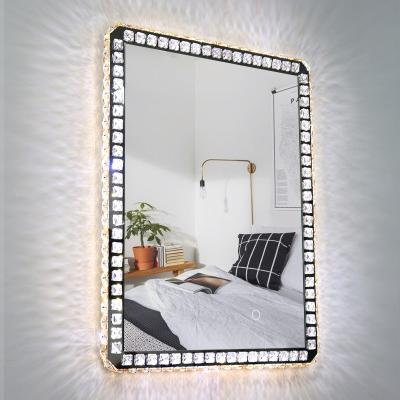 China Diamond Lighted Cosmetic Mirror Luxury Hollywood Lighted Crystal Makeup Mirror for sale