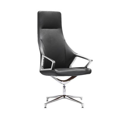 China Luxury Adjustable Iron Frame Aluminum Alloy High Back Genuine Leather Office Chair for sale